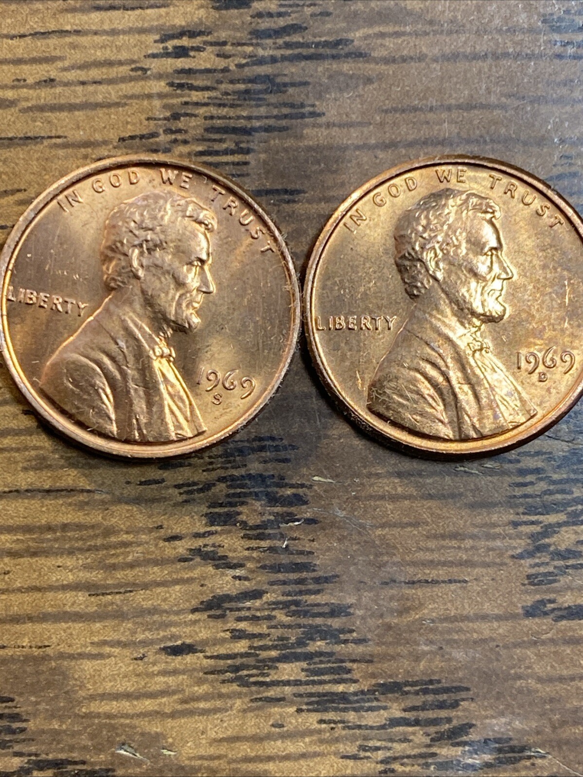 1969-S 1969-D Lincoln Pennies AU Condition Red $4.95 Free Shipping.