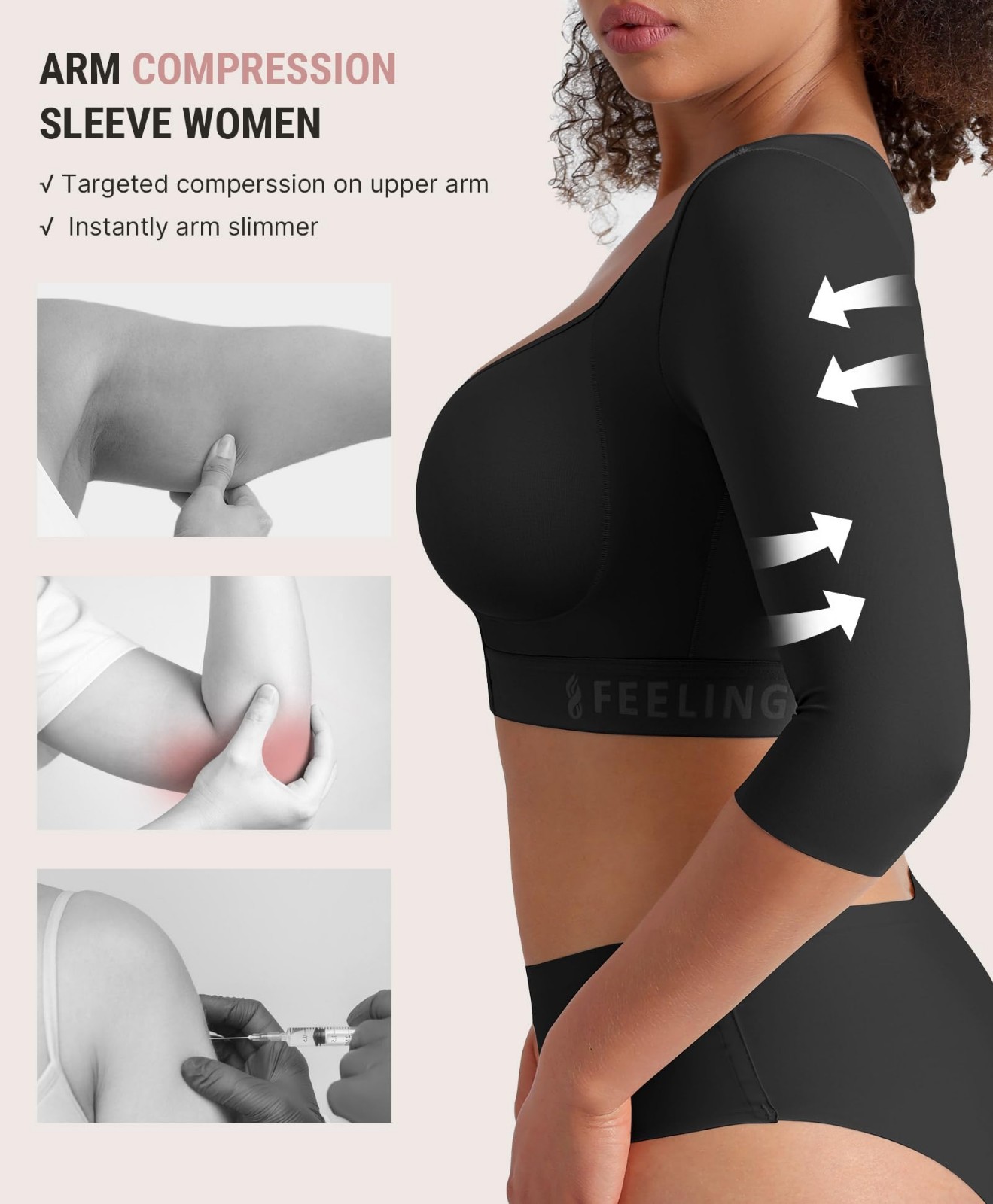 Arm Compression Sleeve for Women - Upper Arm Shaper, Post-Surgery Support Bra