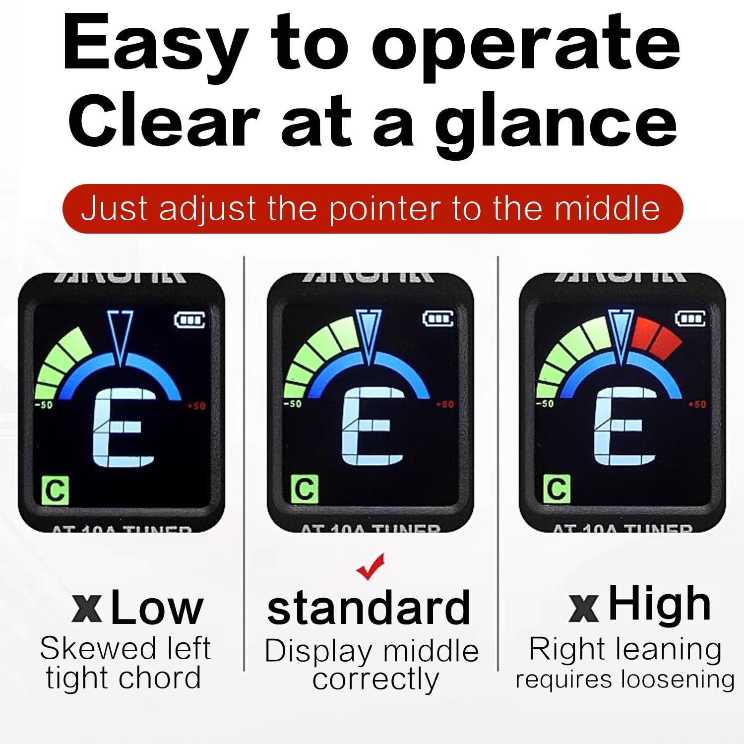 Aroma Rechargeable Guitar Tuner Clip On for Guitar, Violin, Ukulele, Bass, Ma...