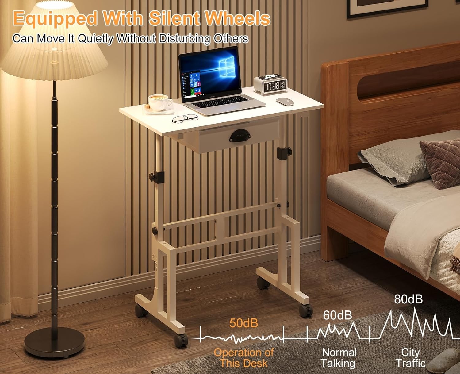 Adjustable Height Standing Desk W/ Drawer Rolling Sit Stand Up Desk W/ Wheels