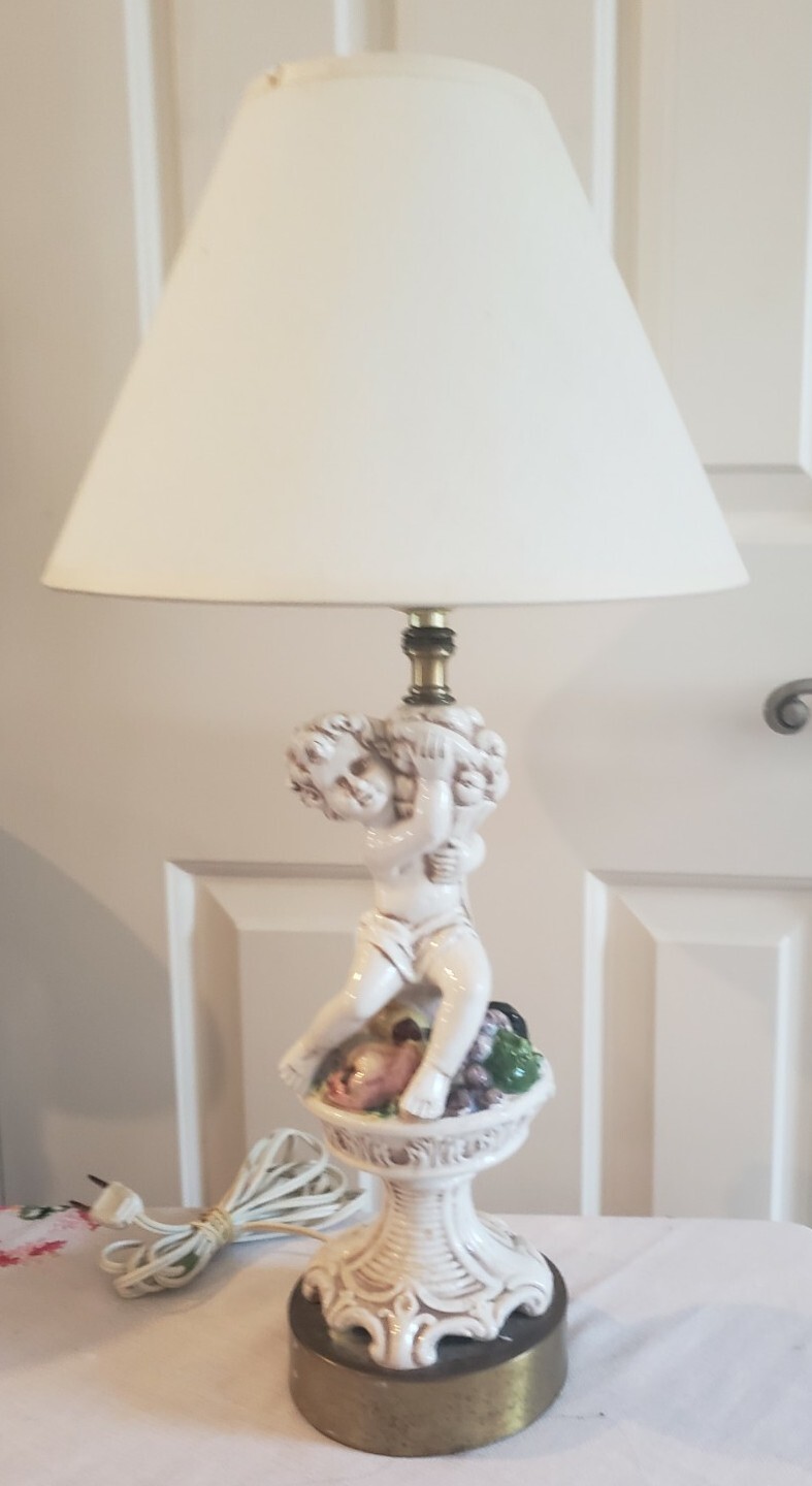 Vintage Porcelain Lamp Victorian Figural Porcelain Boy Fruit Basket