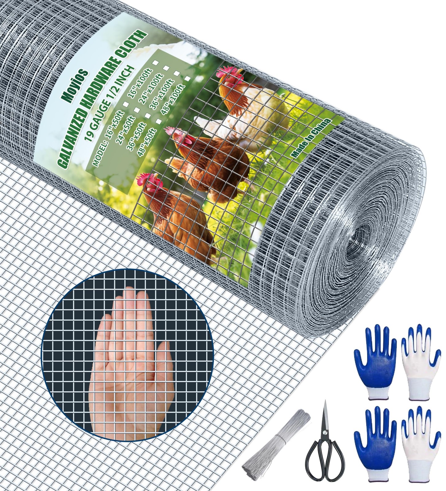 Hardware Cloth 1/2 Inch 24 in x 50 ft 19 Gauge, Hot Dip Galvanized Wire Mesh Rol