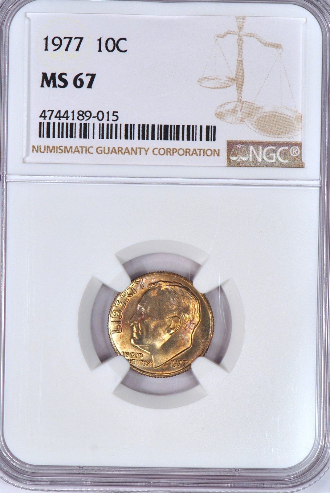 1977 Toned Roosevelt Dime NGC MS 67 Toning Coin 10C