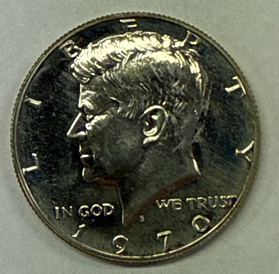 1970 S Proof Kennedy Half Dollar 40% Silver From Proof Set - Spots On Coin