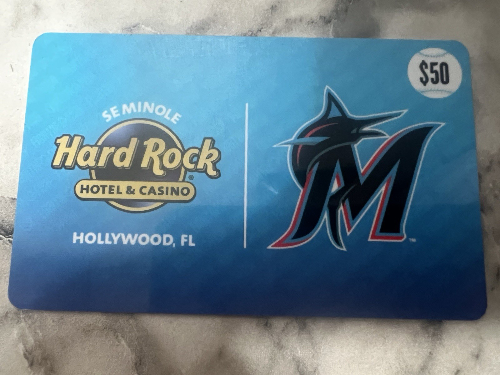 $50 MIAMI MARLINS TICKET PURCHASE  from HOLLYWOOD HARD ROCK CASINO GIFT CARD $50