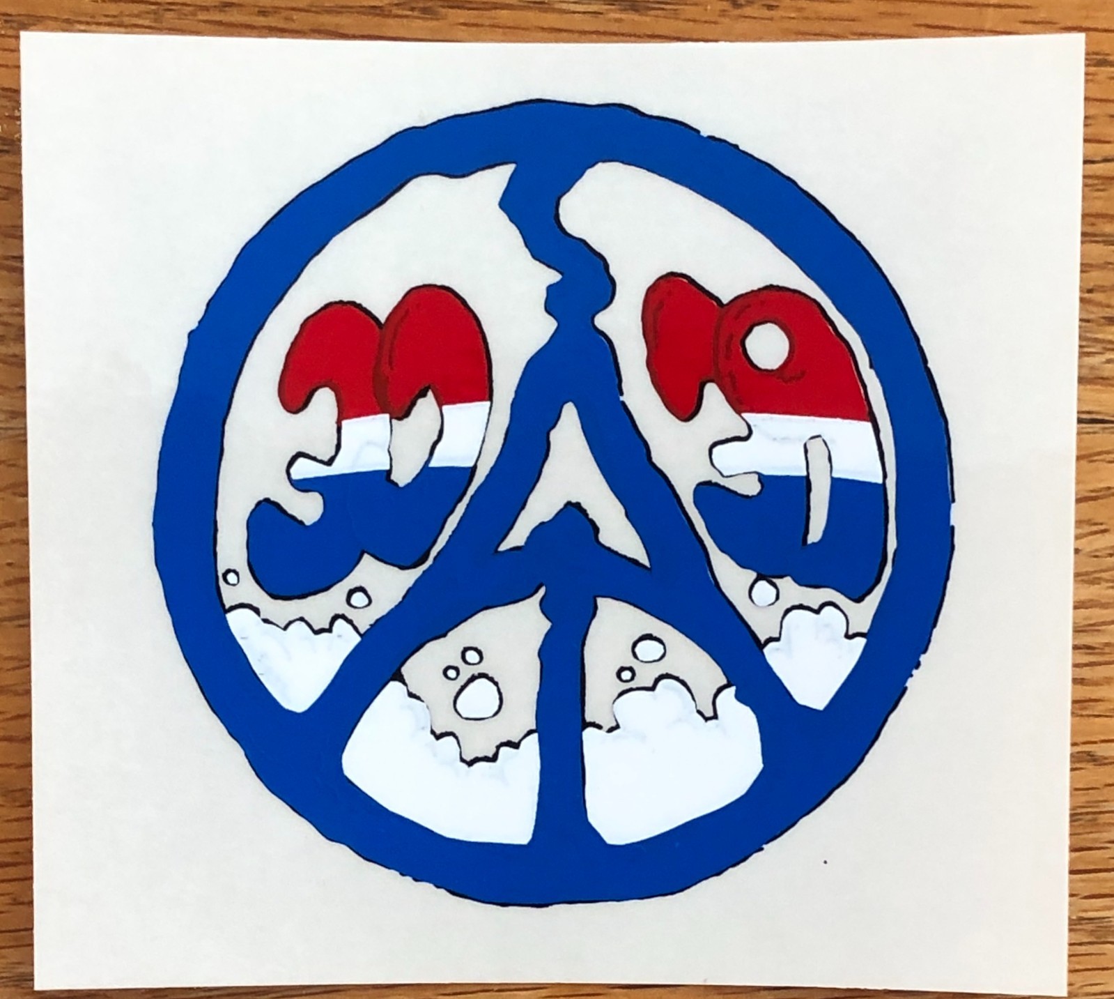 Vintage Grateful Dead Decal - Patriotic Peace Sign w/ Clouds Car Window Sticker