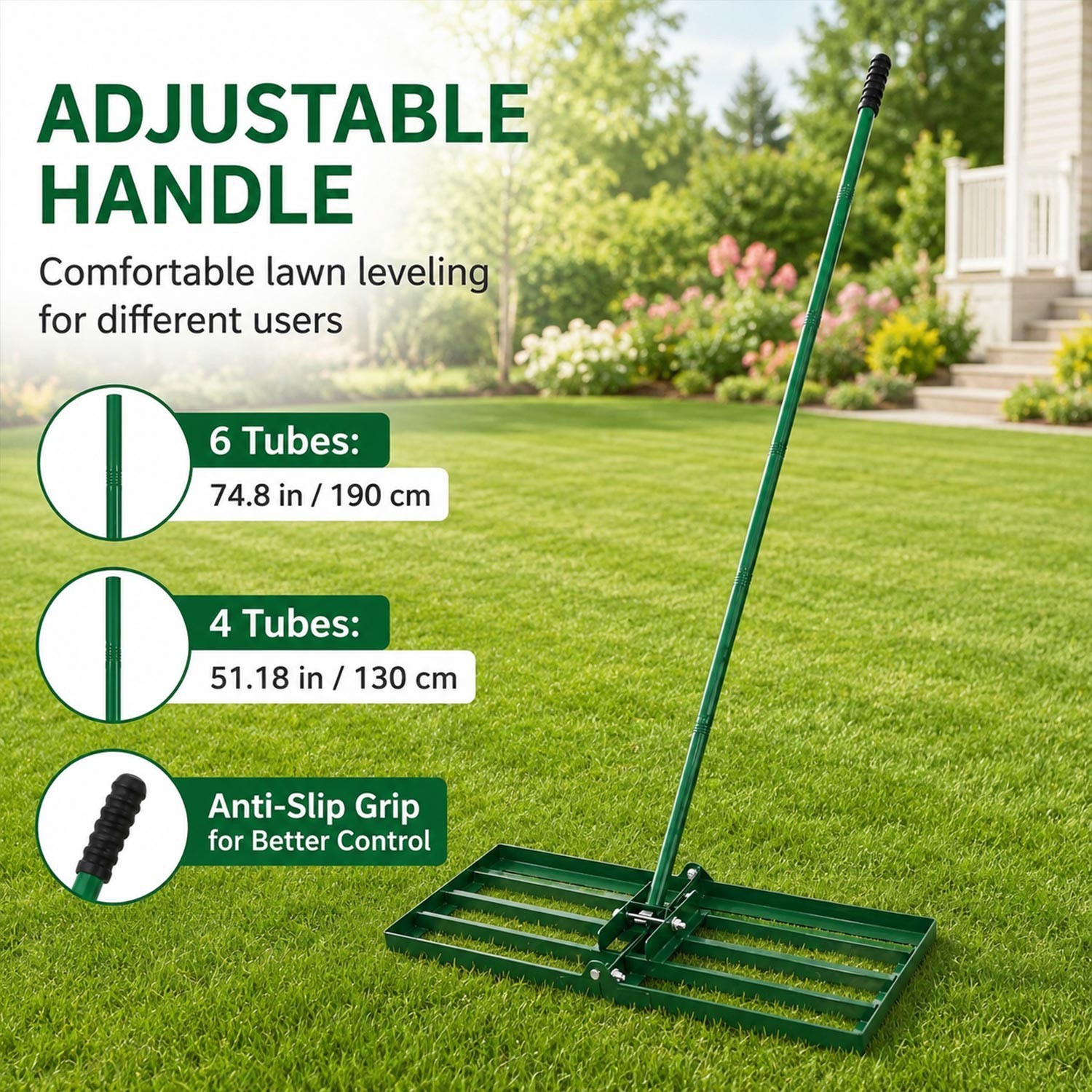 Lawn Leveling Rake 79.5in Handle Heavy Duty Sand Compost Yard Tool