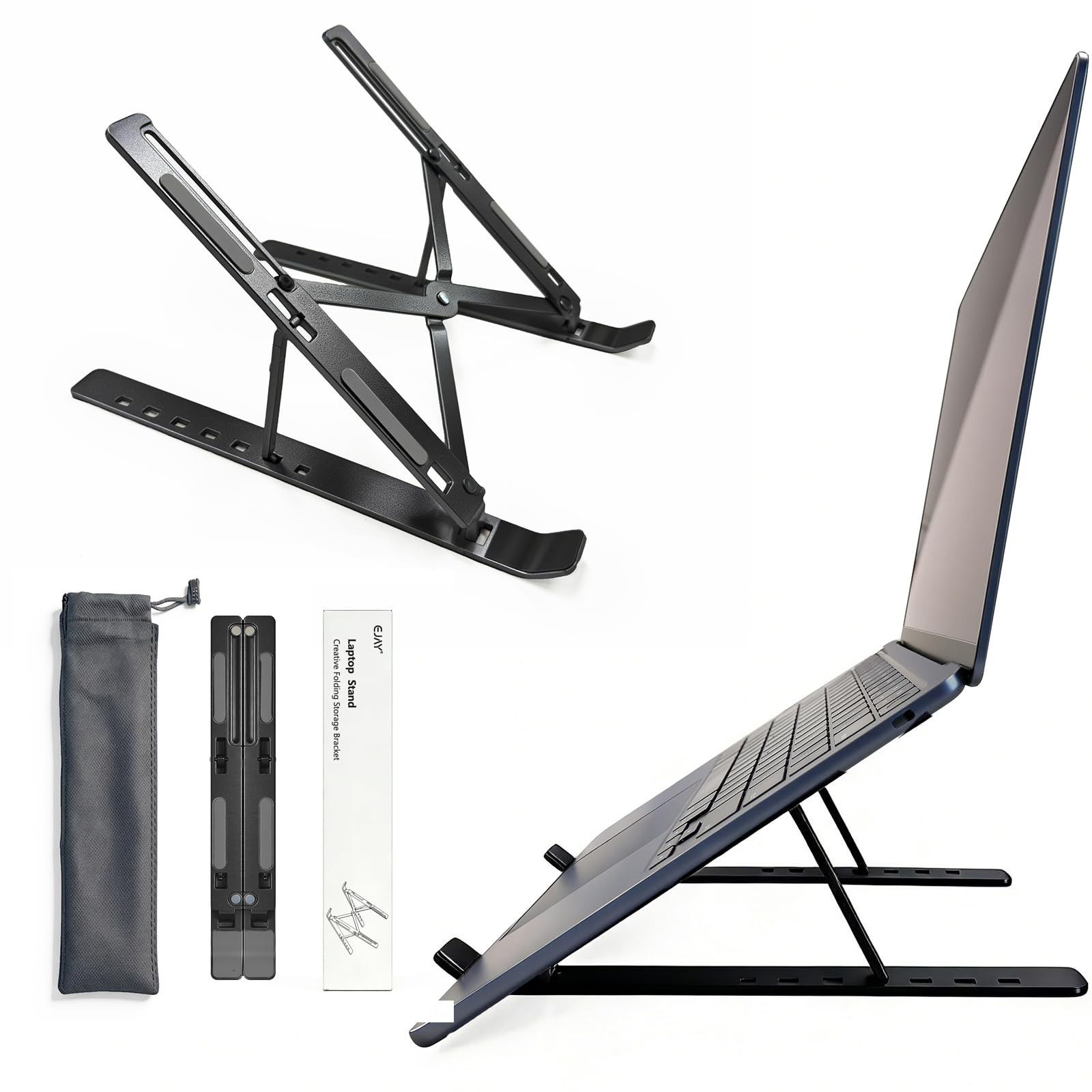 Black Aluminum Adjustable Desk Laptop Riser Stand Fits 1015.6 Inch Laptops