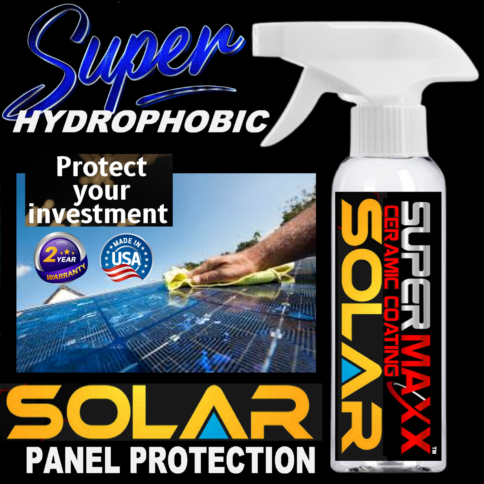 SOLAR PANEL KIT 2 YEAR ADVANCED TRICURE CERAMIC CLEAR COAT SPRAY PROTECTION