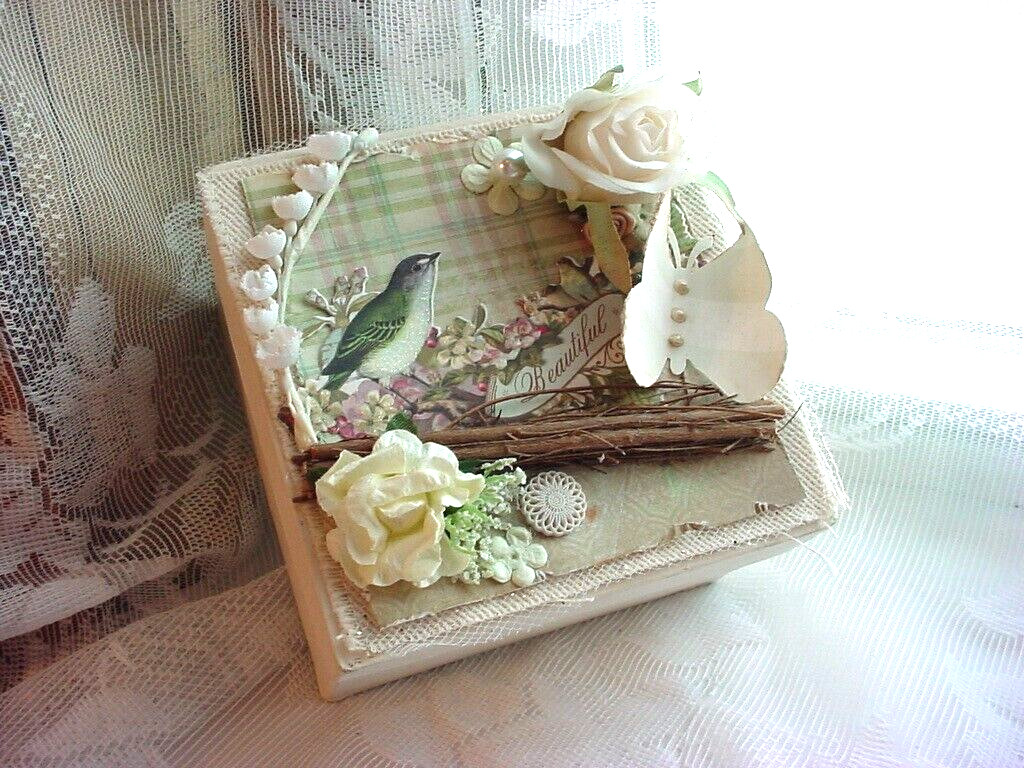 Handcrafted Trinket Keepsake Box Bird Motif Embellished
