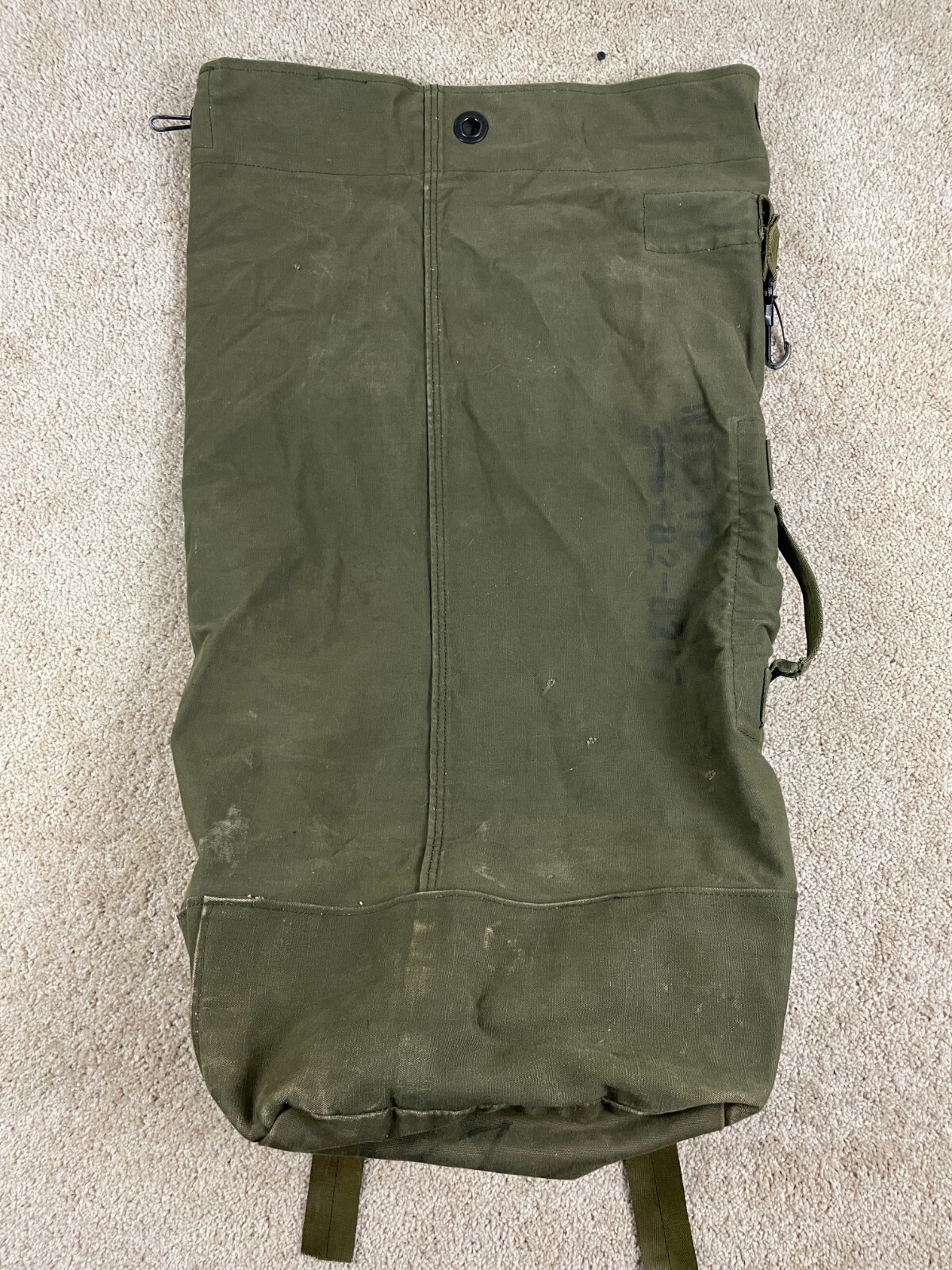 Vintage US Military Army Backpack Duffel Bag Adjustable Strap Pockets Green