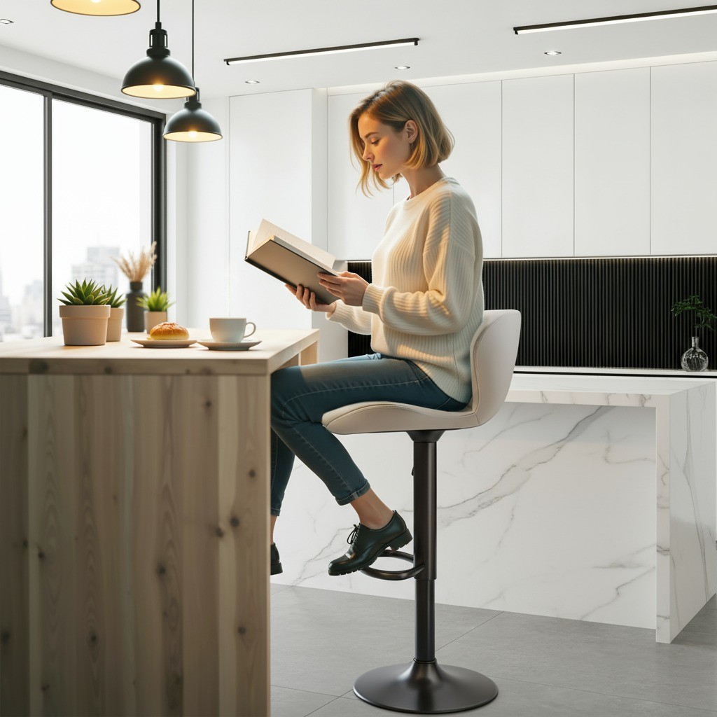 Bar Stools Set of 2/4 PU Leather Bar Stools Adjustable Swivel Kitchen stools