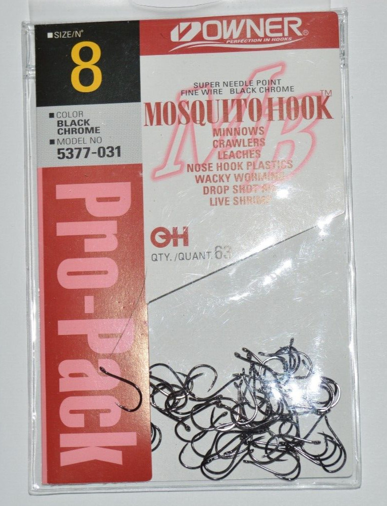 owner drop shot wacky minnow mosquito nose hook 5377-031 size 8 pro-pack