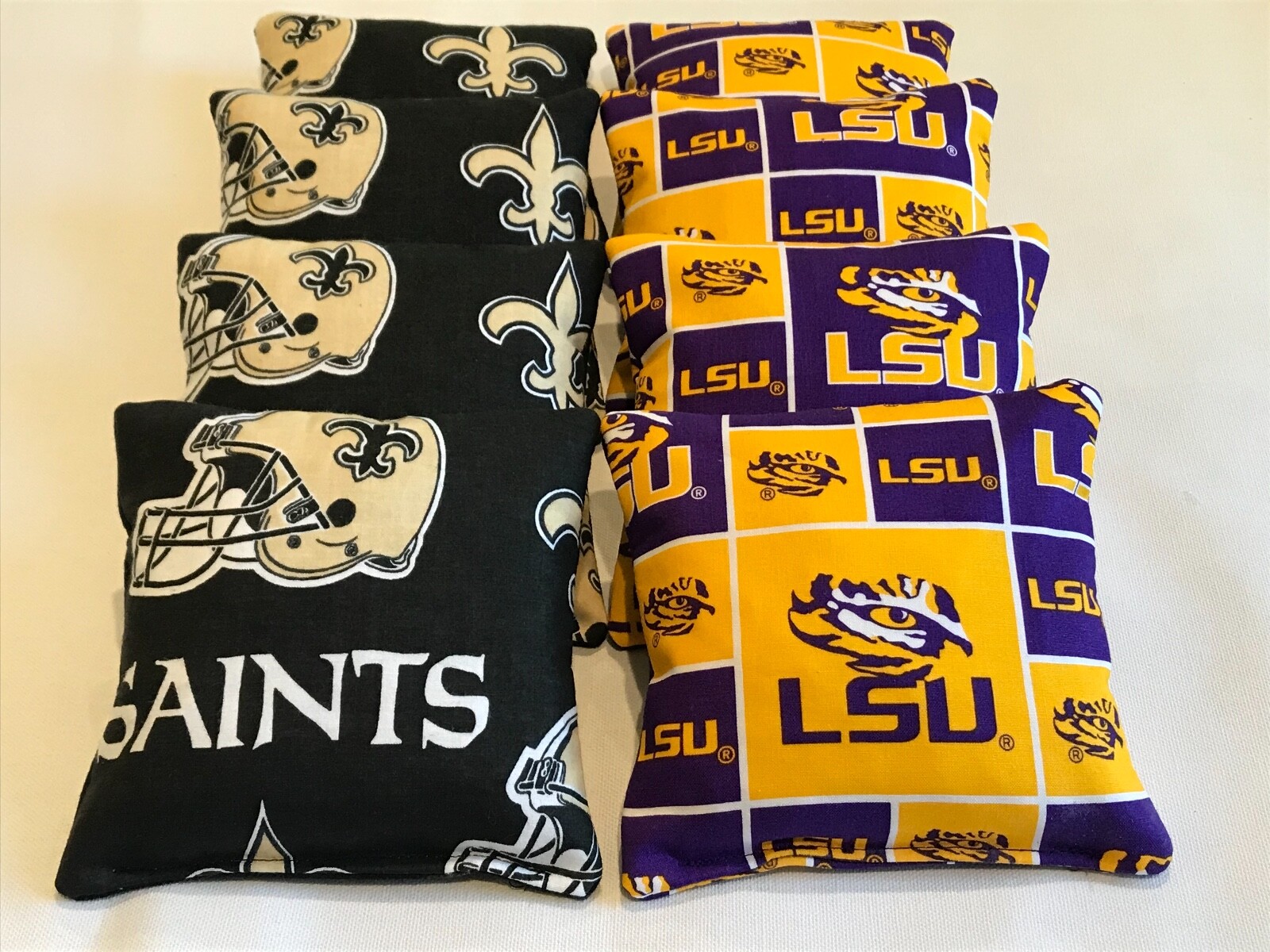 8 CORNHOLE BEAN BAGS CORN HOLE LOUISIANA LSU TIGERS AND NEW ORLEANS SAINTS