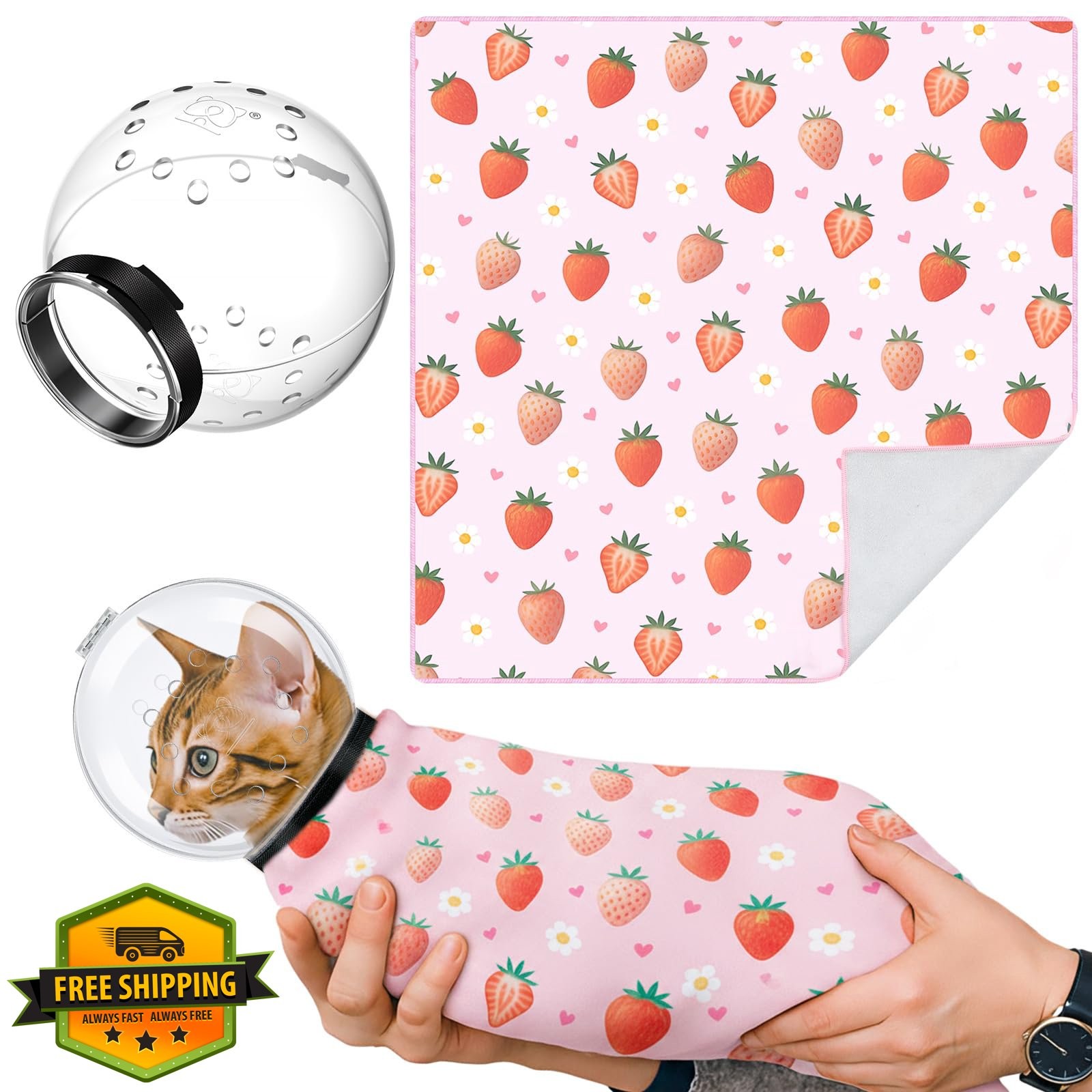 Chunful Cat Muzzle Grooming Mask Strawberry M Size