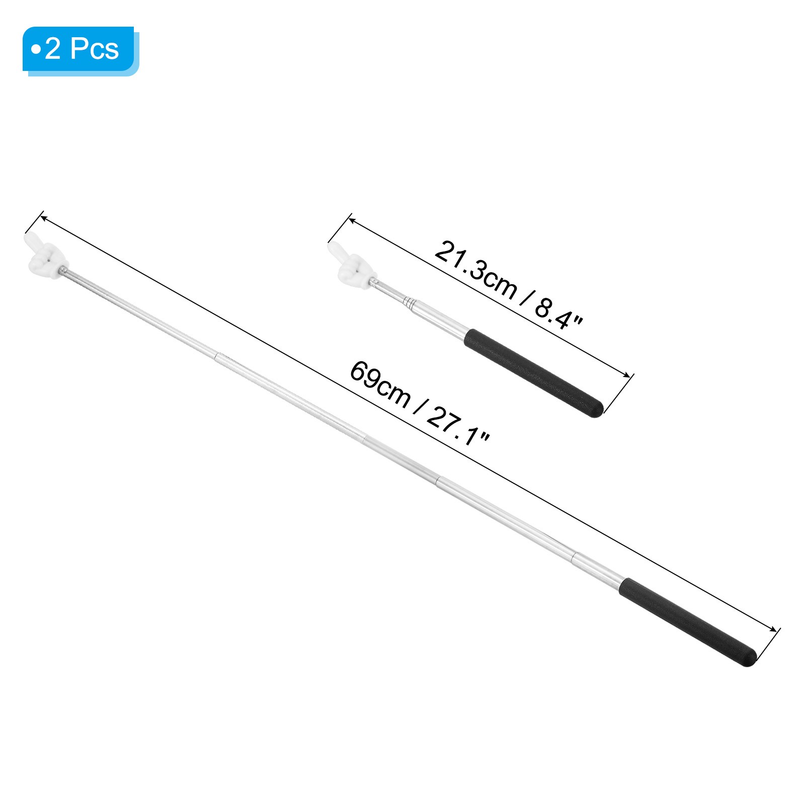 2 x Telescopic Teachers Pointer Stick Teacher Hand Finger Black