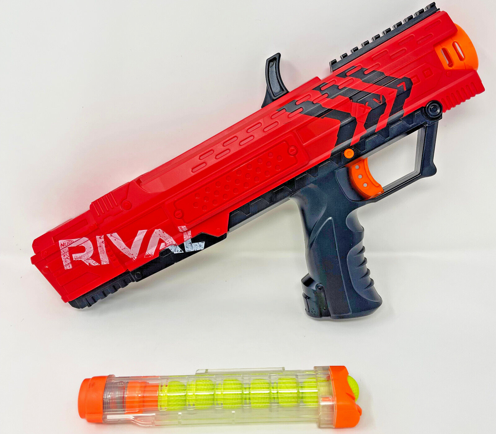 NERF Rival Apollo XV-700 Blaster Red Team 7 Rival Balls and Magazine Used Works