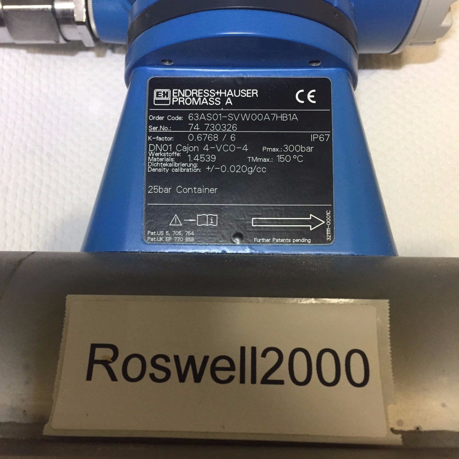 Endress+Hauser PRMASS A 63AS01-SVW00A71BHA 25bar Container
