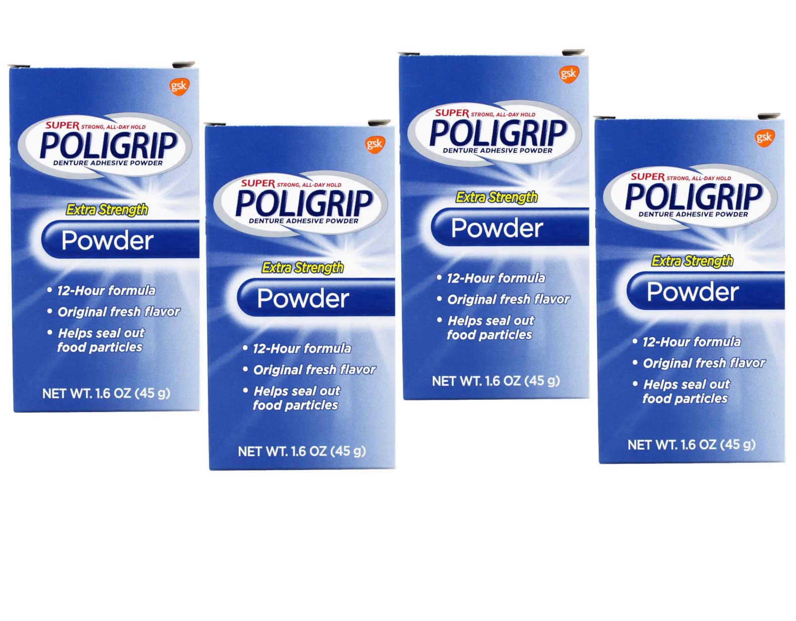 Super Poligrip Denture Adhesive Powder-1.6 oz (Pack of 4) by Clear