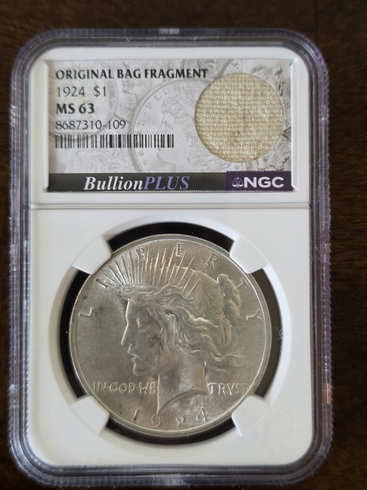 1924 $1 Peace Dollar NGC MS63 Bag Fragment
