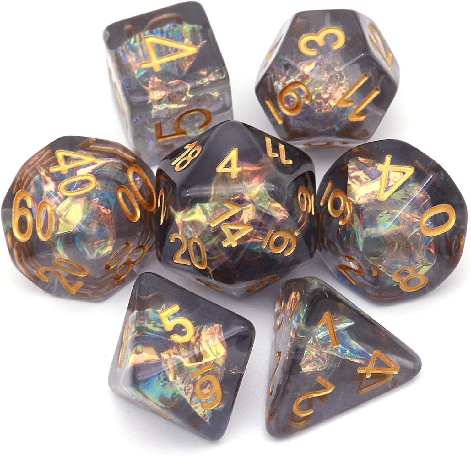 DND Dice Set 7PCS Polyhedral D&D for Black Gold Silver