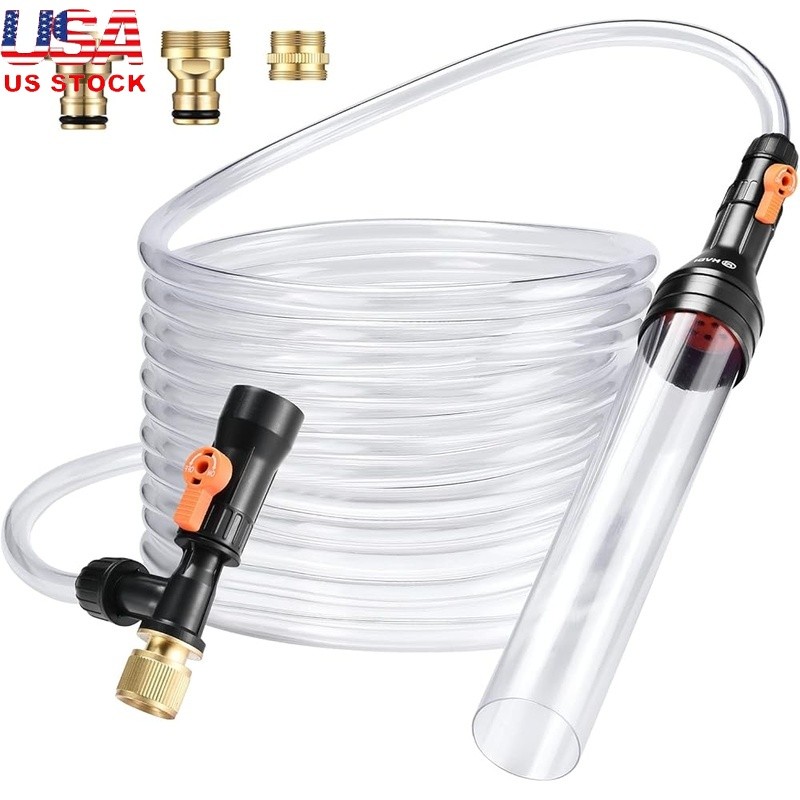 Aquarium Water Change Hose Kit Semi Automatic Gravel Cleaner Faucet Adapter New