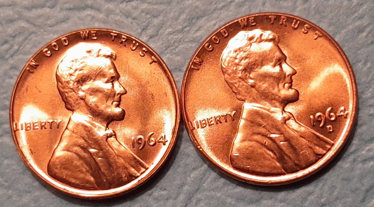 1964 P&D Brilliant Uncirculated Lincoln Cents(2 coins) Ships Free. BU condition.