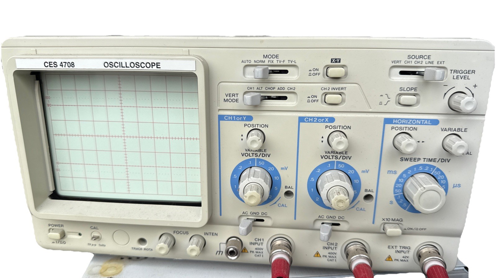 CES 4708 20 MHz Dual Trace Analog Oscilloscope Great Cond. Untested