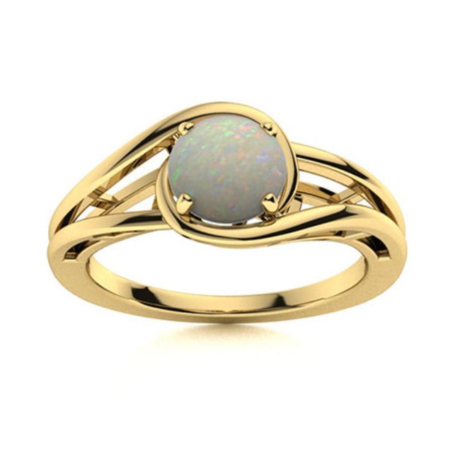 Solitaire 5MM Round Opal Split Shank Women Ring 925 Sterling Silver Gold Plated