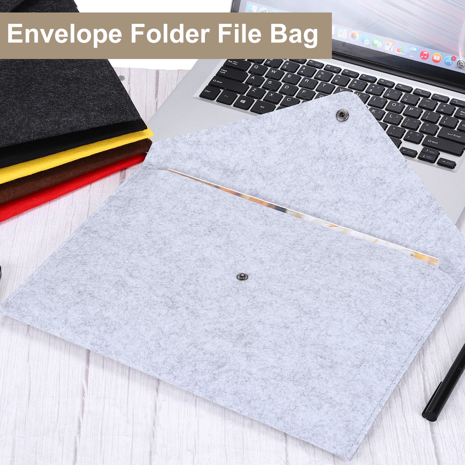 2 Pcs Felt File Folders, Folder File Document with Button Closure(Black)