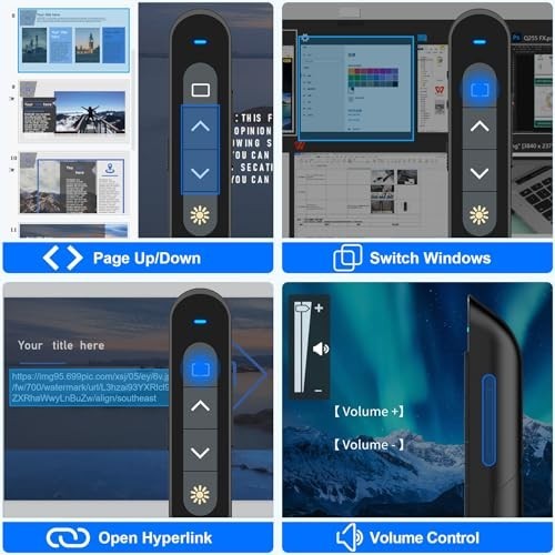 Wireless Presenter Remote Clicker with Red Pointer & Volume Control for PPT, Mac