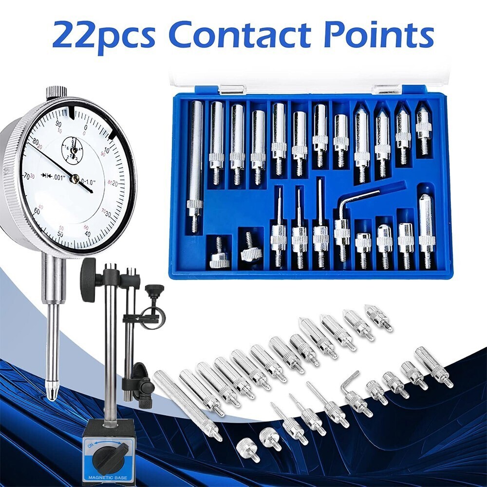 Dial Indicator with Magnetic Base 0.001"Precision Gauge Test Indicator Point Set