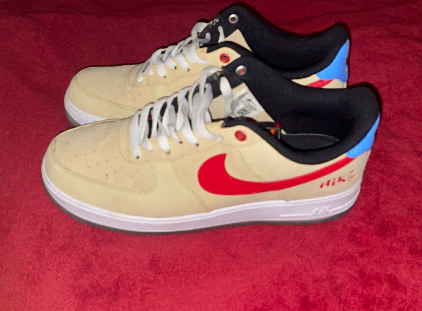 Nike Air Force 1 Low Men’s Low Top Leather Colorblock Lace-Up Beige/Red