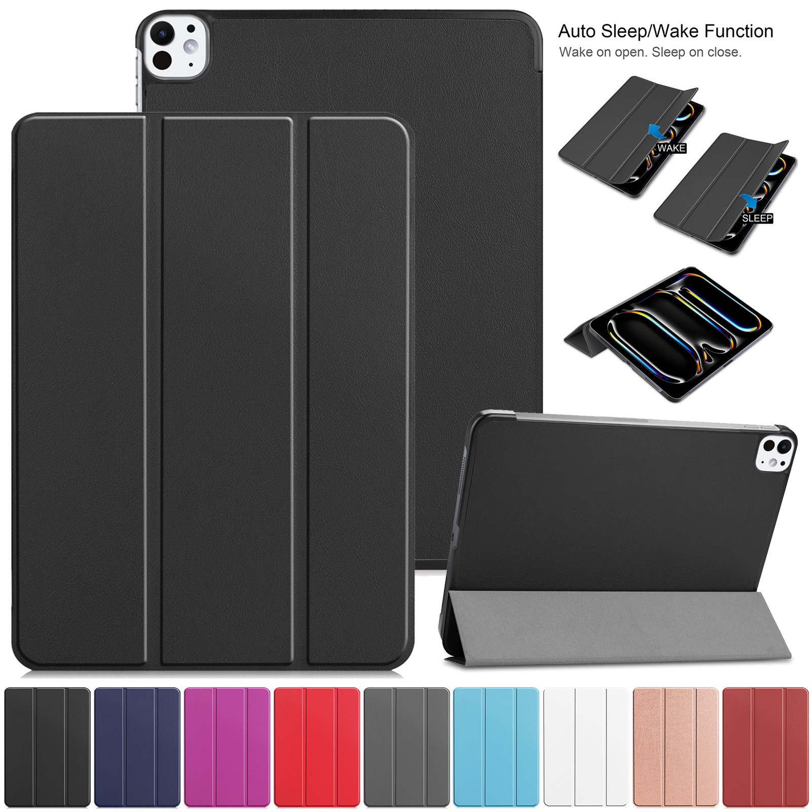 For iPad Pro 11 Inch 13 Inch M4 2024 Slim Smart Folio Leather Stand Case Cover