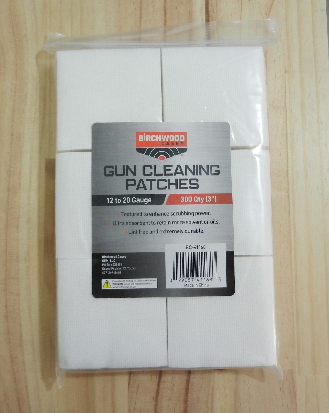 Birchwood Casey BWC Gun Cleaning 300 Patches;  12ga to 20 ga;  3" x 3";  41168