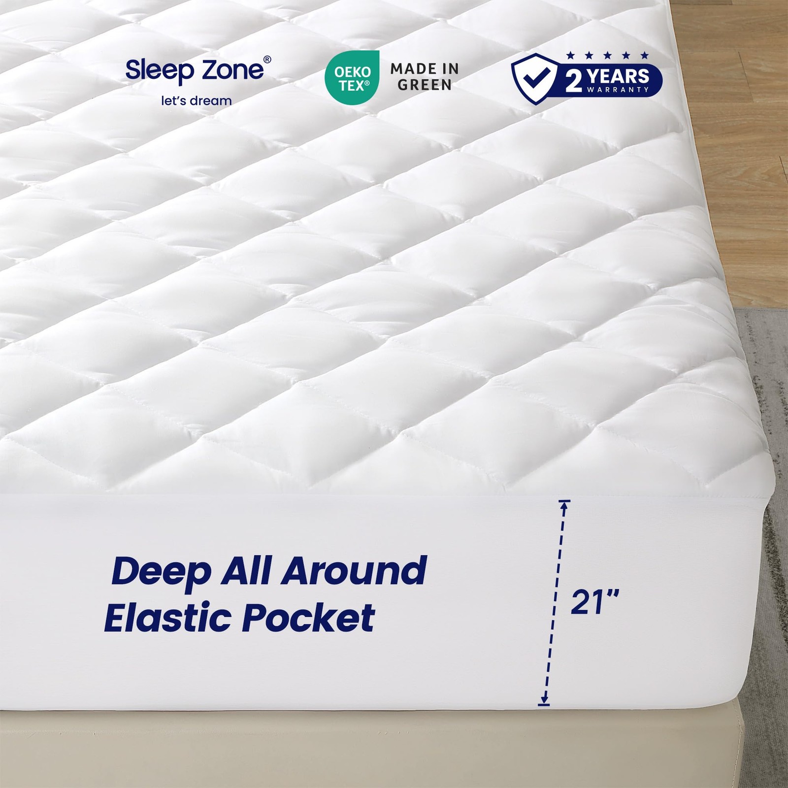 SLEEP ZONE Twin XL Mattress Pad, Breathable and Noiseless XL, White