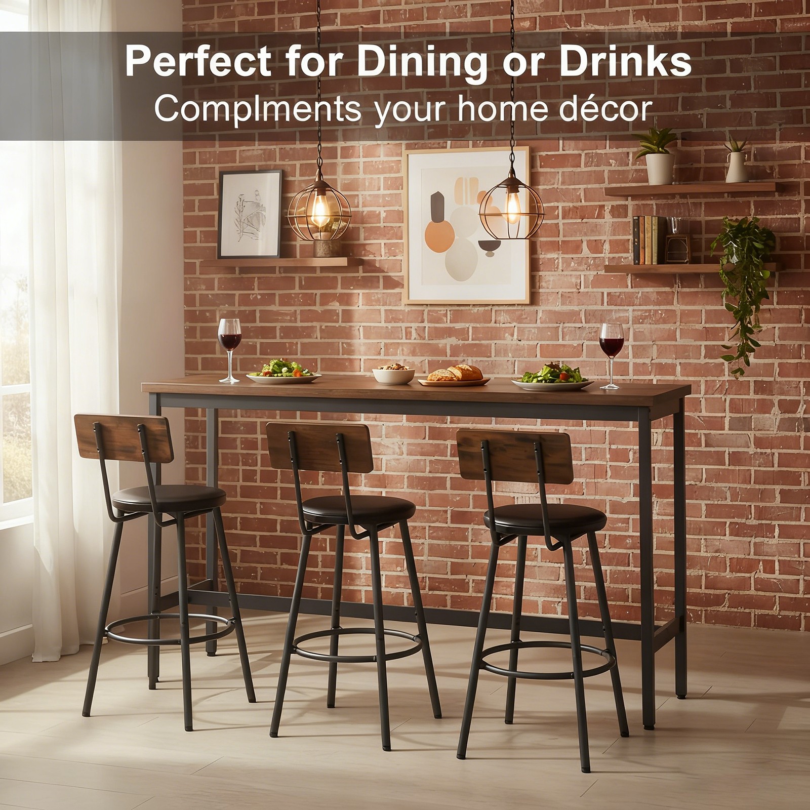 Bar Table and Chairs Set for 3, 4 Piece Industrial Dining Table Set