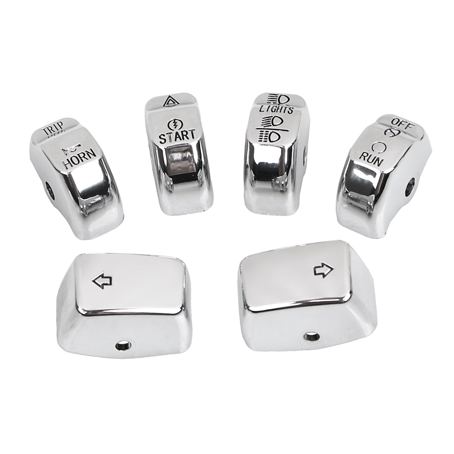 6Pcs Chrome Hand Control Switch Housing Button Cover Cap for Harley Softail Dyna