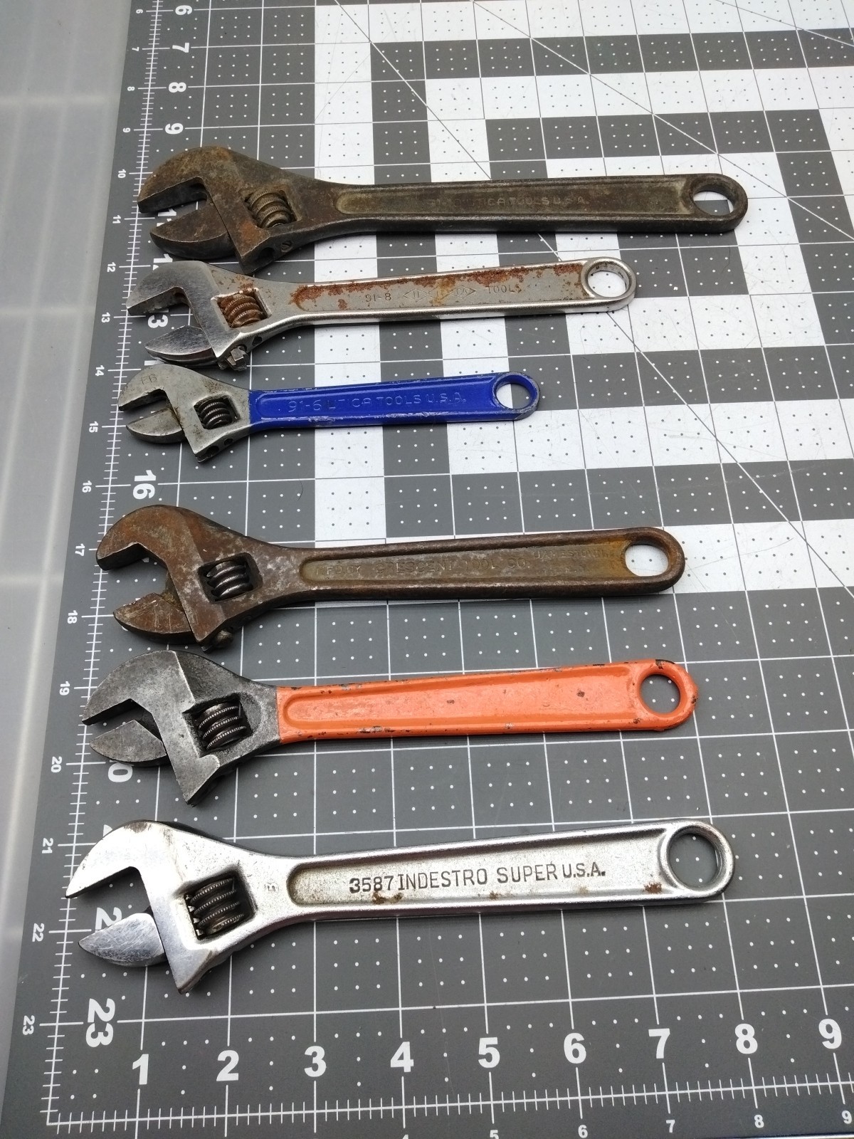 Old USA Adjustable Wrench Lot 6", 8" 10" Utica Crescent Indestro Armstrong