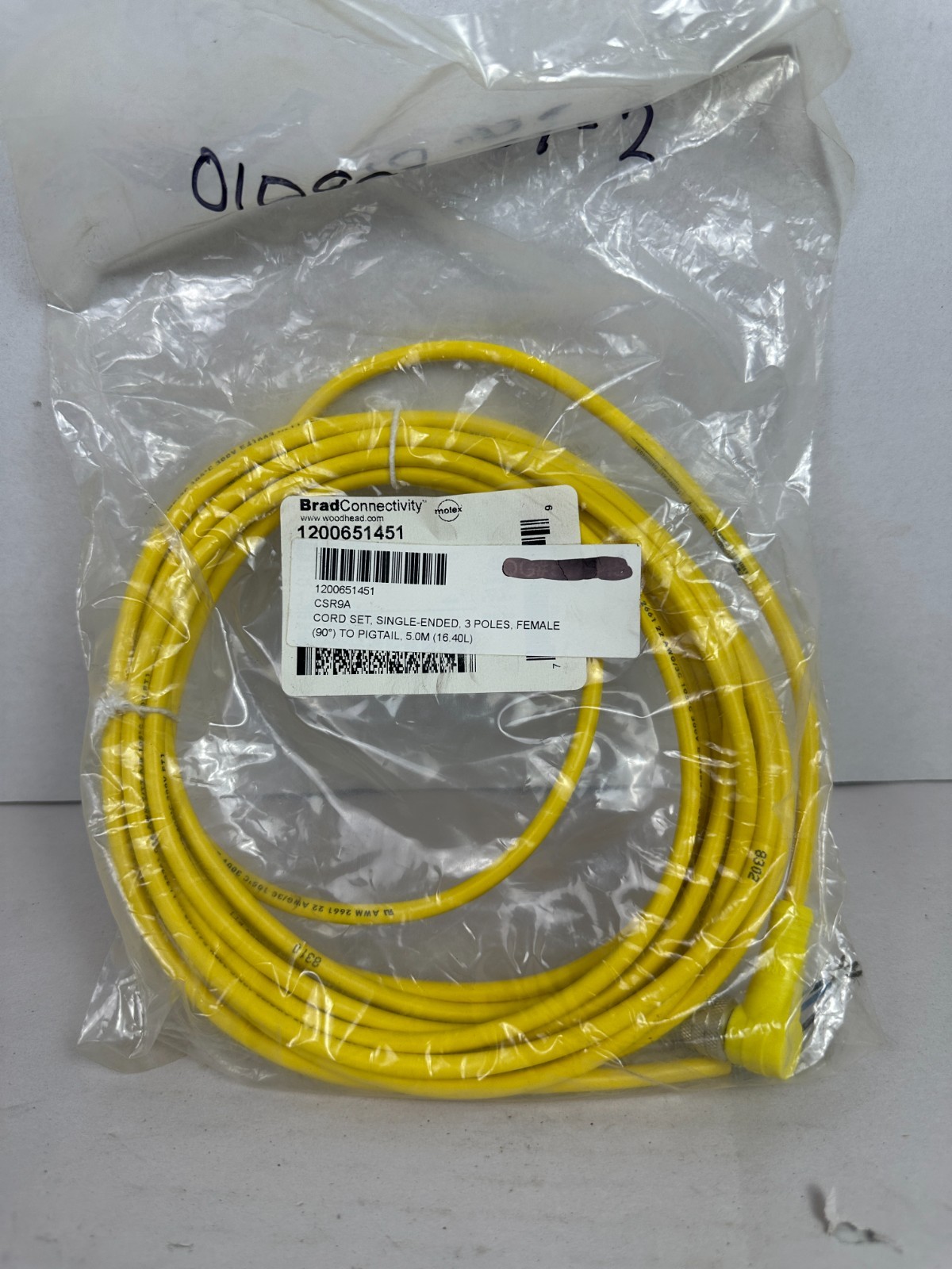 New Brad 1200651451 3-Pin Cord Set, Single-Ended, Female, 5.0-Meters
