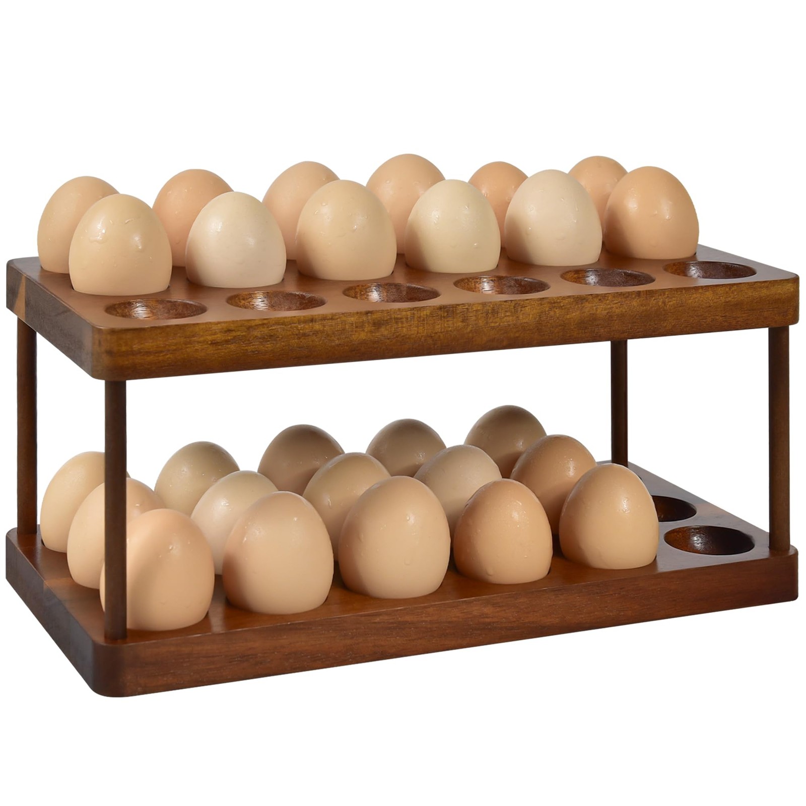2 Tier Acacia Wood Egg Holder Countertop, 36 Egg Storage Rack