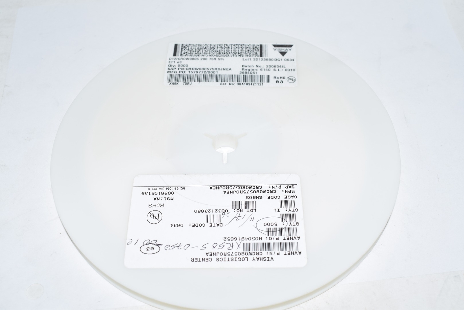 Reel of 5000 NEW Vishay Dale CRCW080575R0JNEA  Chip Resistor 75 Ohms ±5% 0.125W,