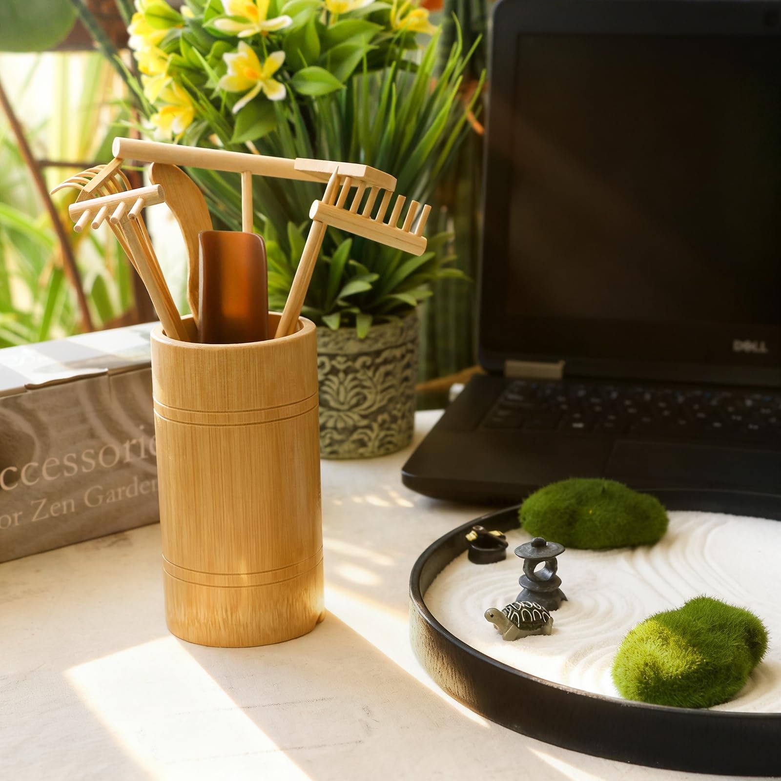 Mini Zen Garden Rake Tool - Tabletop Meditation Rock Sand Garden Kits with Mo...