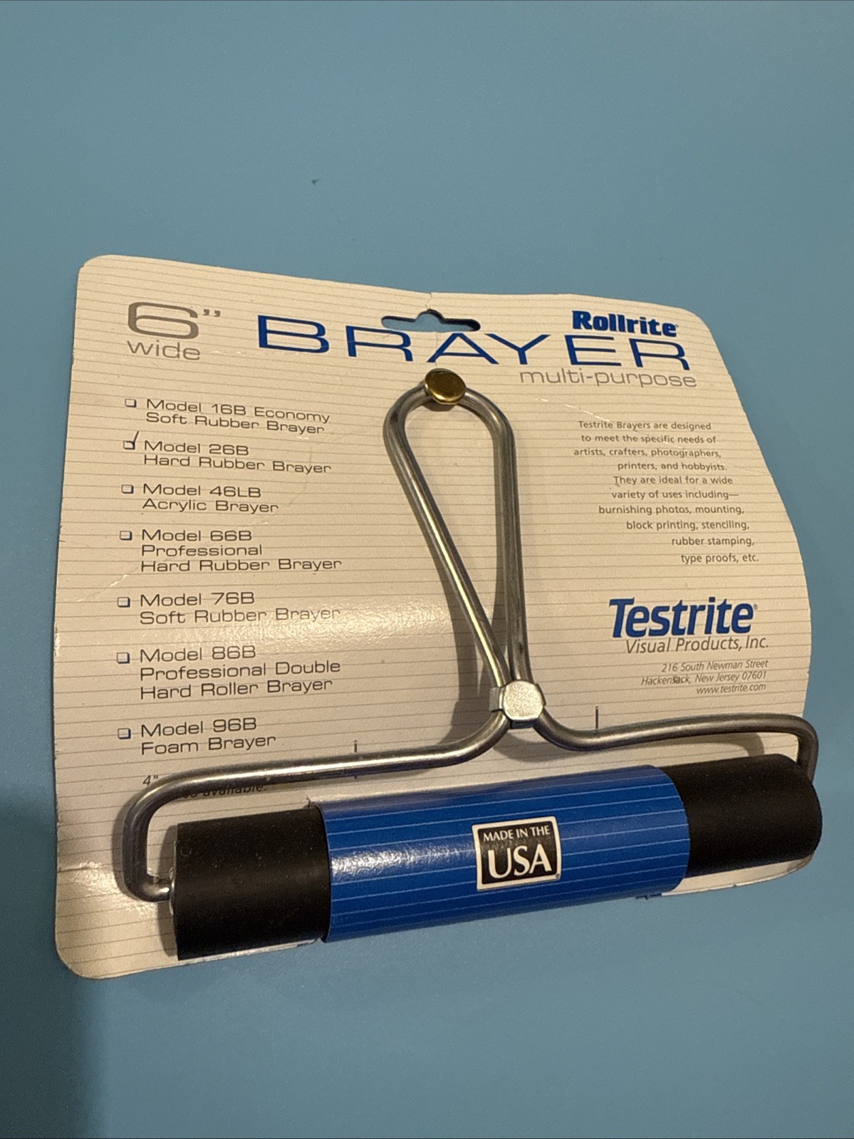 RollRite 6" Hard Rubber Brayer Roller Inking Block Art Printing Ink No. 26B
