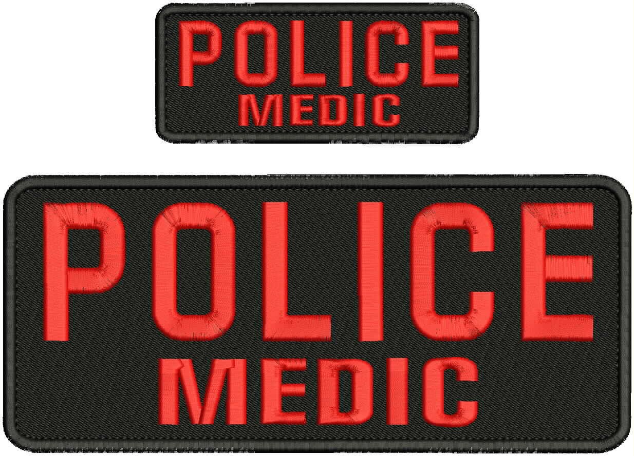 Collectible Embroidery Patch Police Medic 4X10 AND 2X5 Red On Black