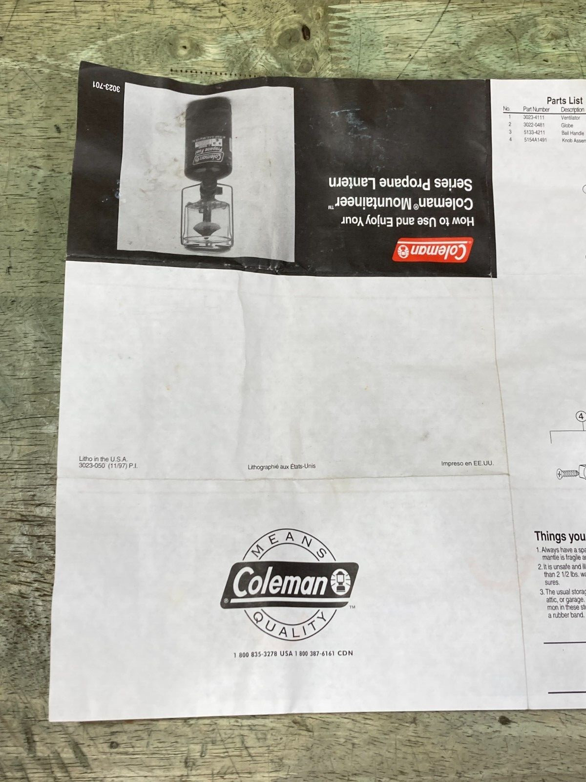 Coleman 3023-701 - Manual - Creased