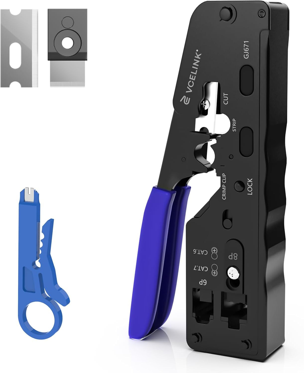 RJ45 Crimp Tool, All-In-One Ethernet Crimper with Mini Stripper | Compatible wit