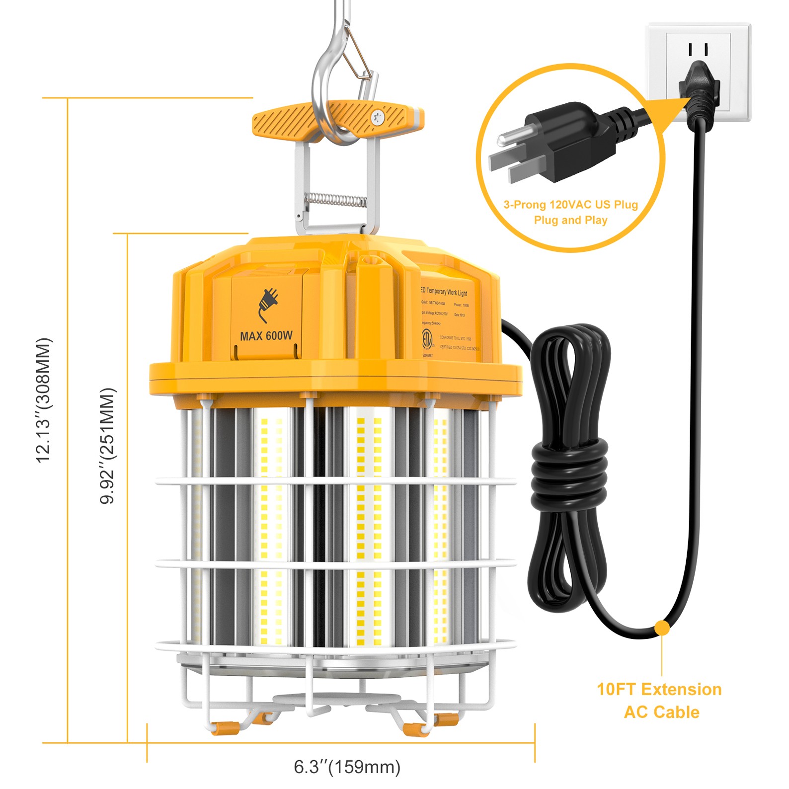 100W Linkable LED Temporary Construction Lighting High Bay Work Lights Fixture