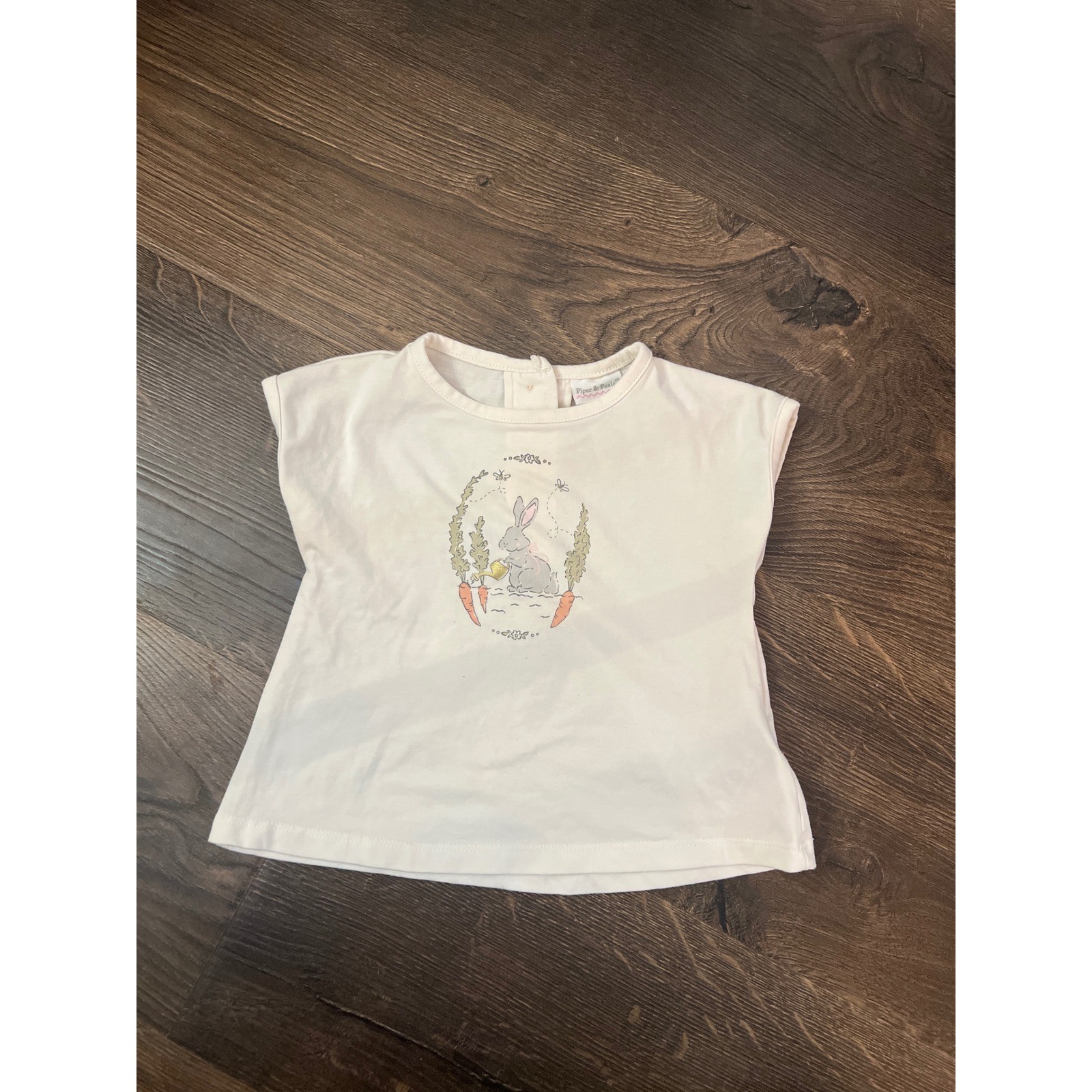 Piper & Posie Baby Girls Cream Bunny Rabbit Graphic T-Shirt Size 6-9 Months