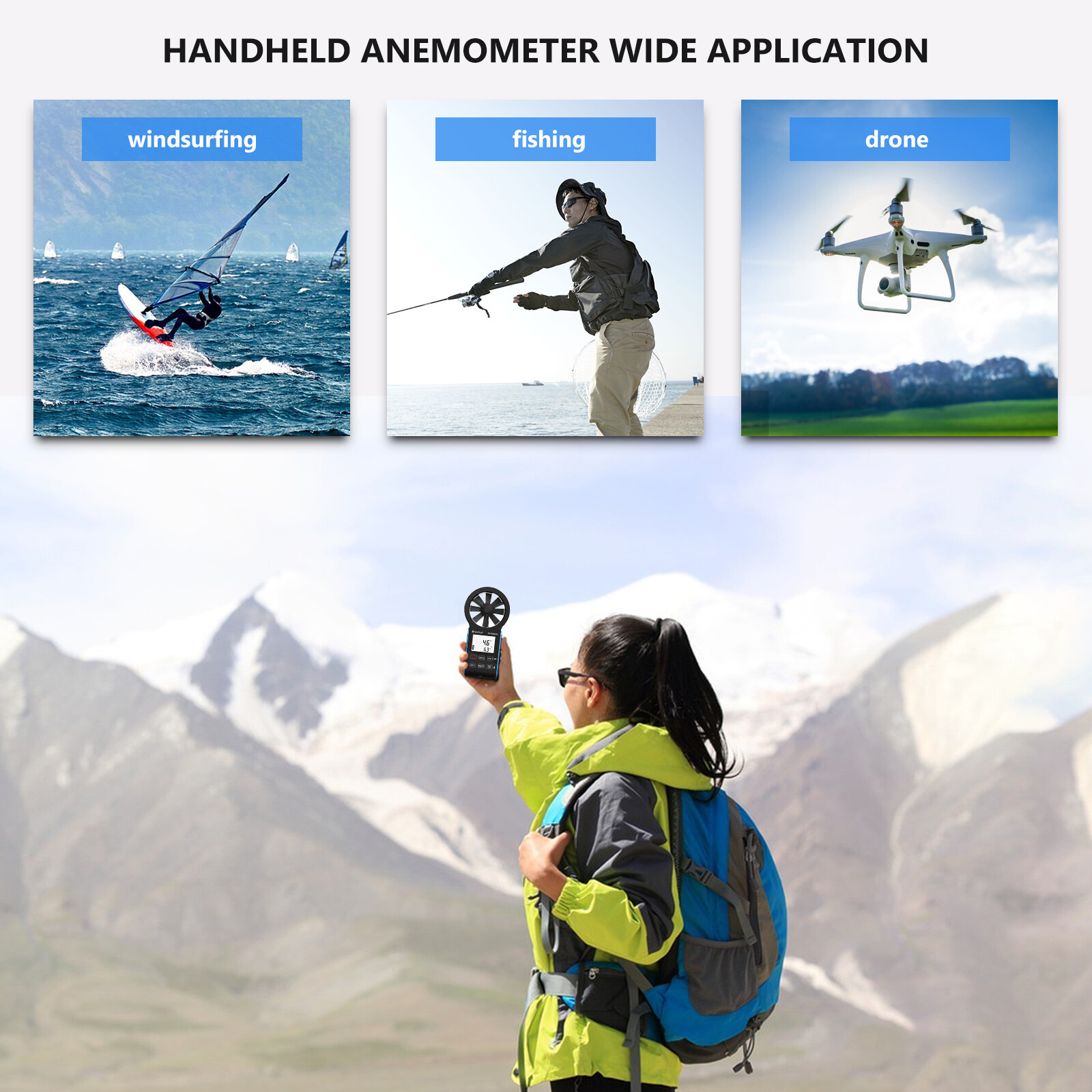 6.61" LCD CFM Anemometer Measures Wind Speed Wind Flow Meter for HVAC Air Flow
